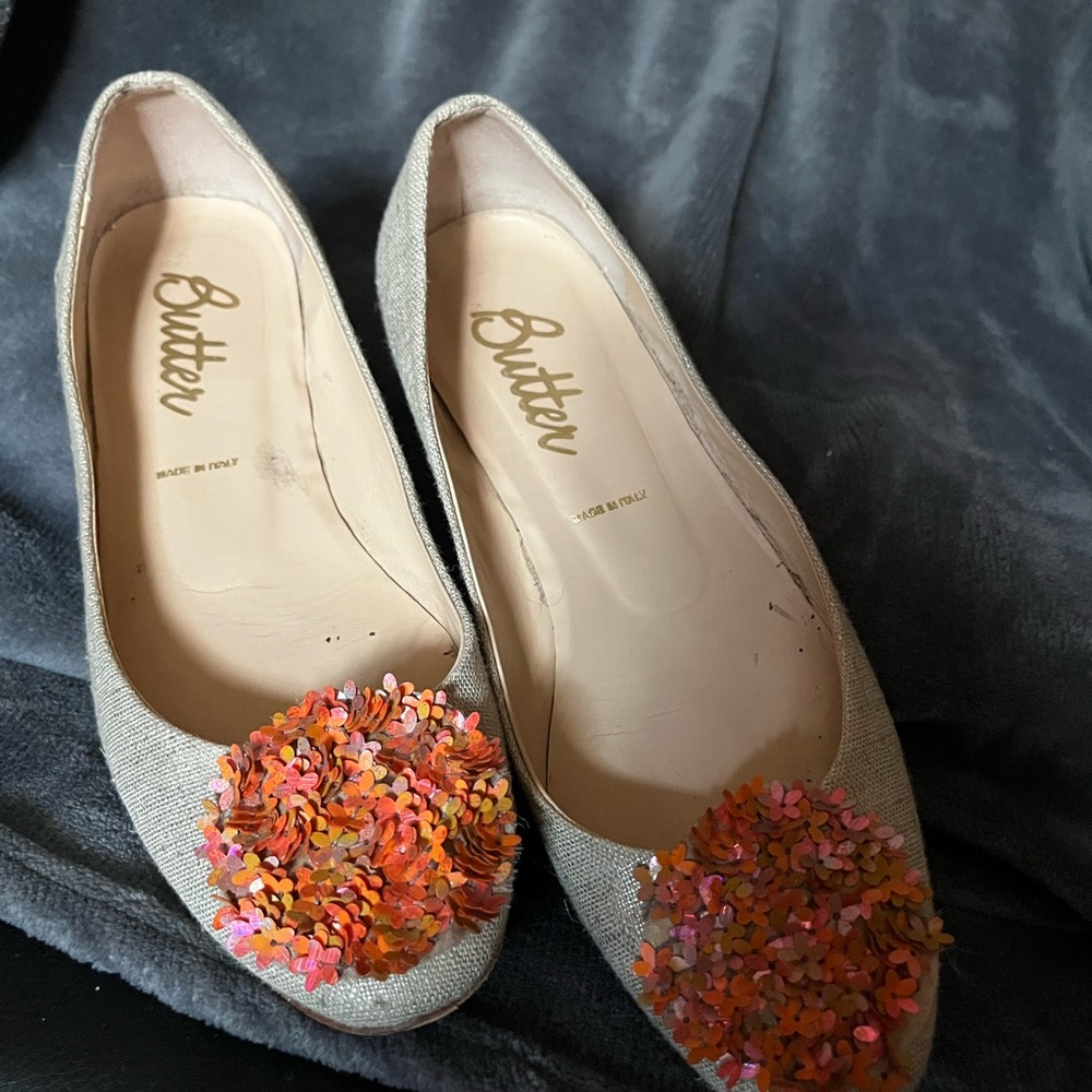 Women's Tan Flats with Colorful Sequin Accents - Picture 6 of 6